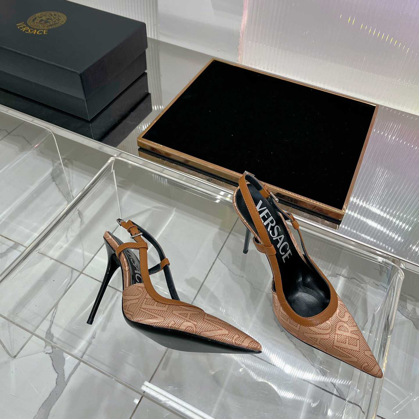 Versace Logo-jacquard 110mm Slingback Pumps - DopestKickz