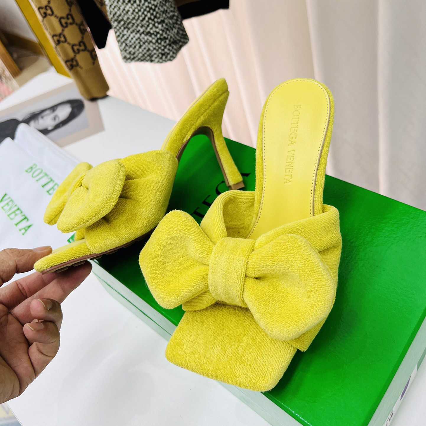 Bottega Veneta Yellow Heeled Sandals - DopestKickz