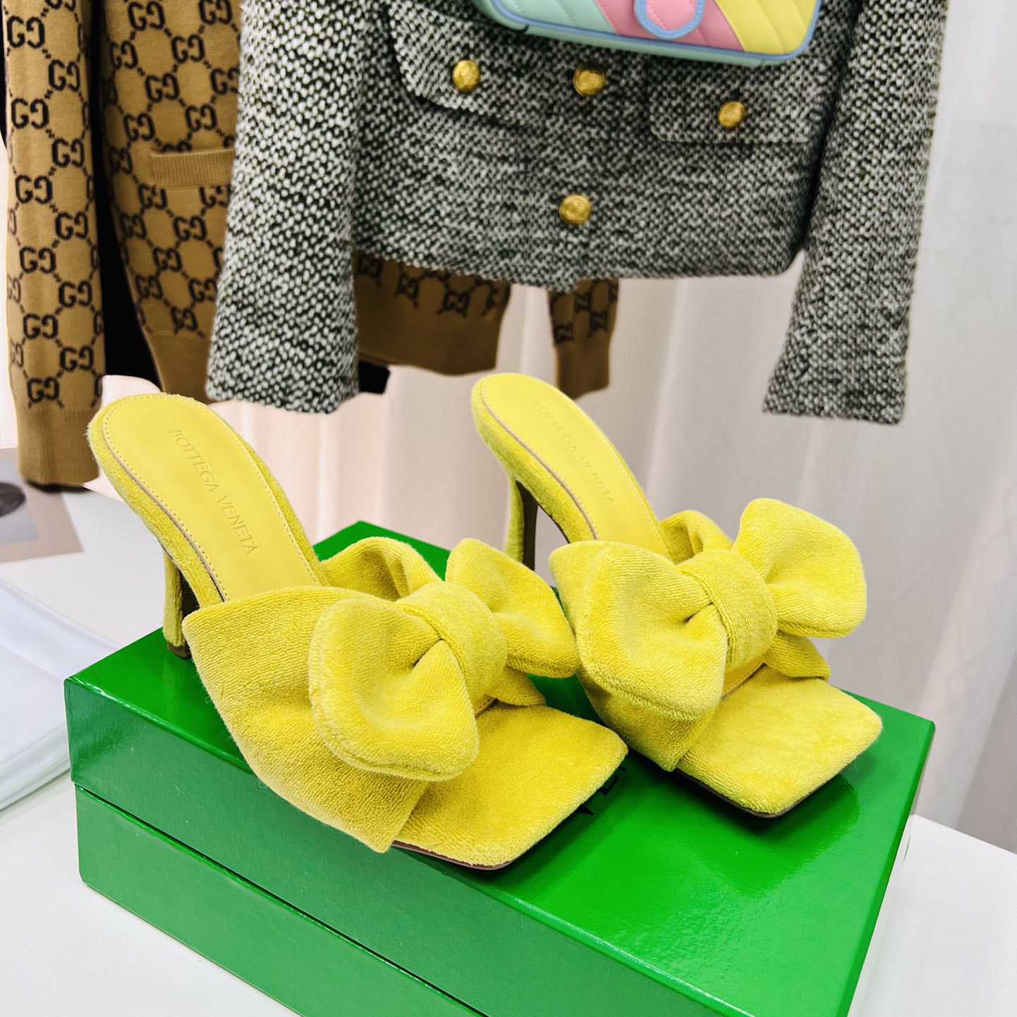 Bottega Veneta Yellow Heeled Sandals - DopestKickz
