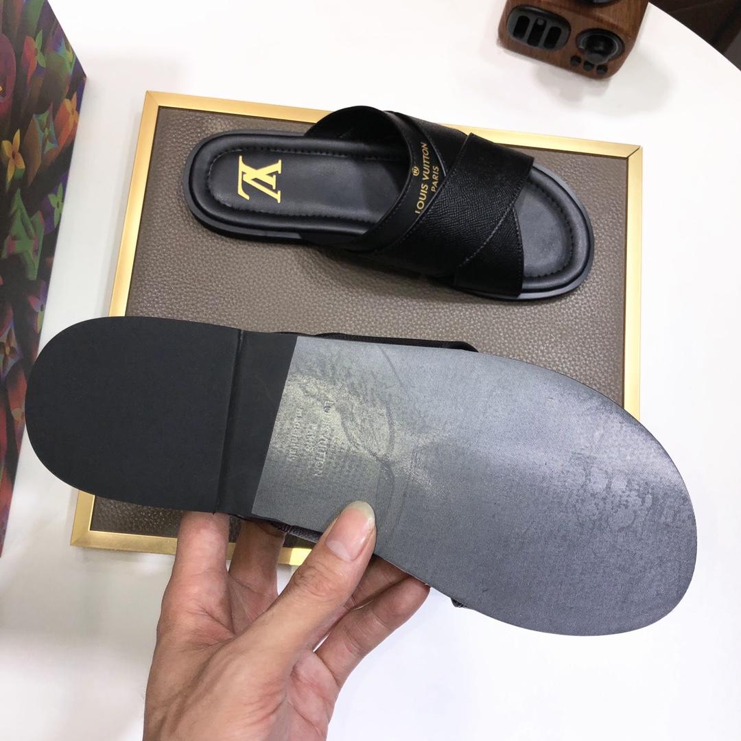 Louis Vuitton Black Leather Foch Cross Strap Flat Slides - DopestKickz