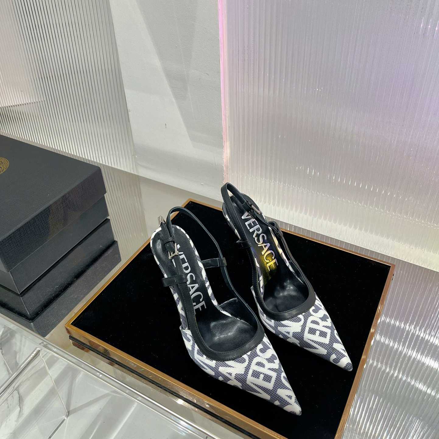 Versace Logo-jacquard 110mm Slingback Pumps - DopestKickz