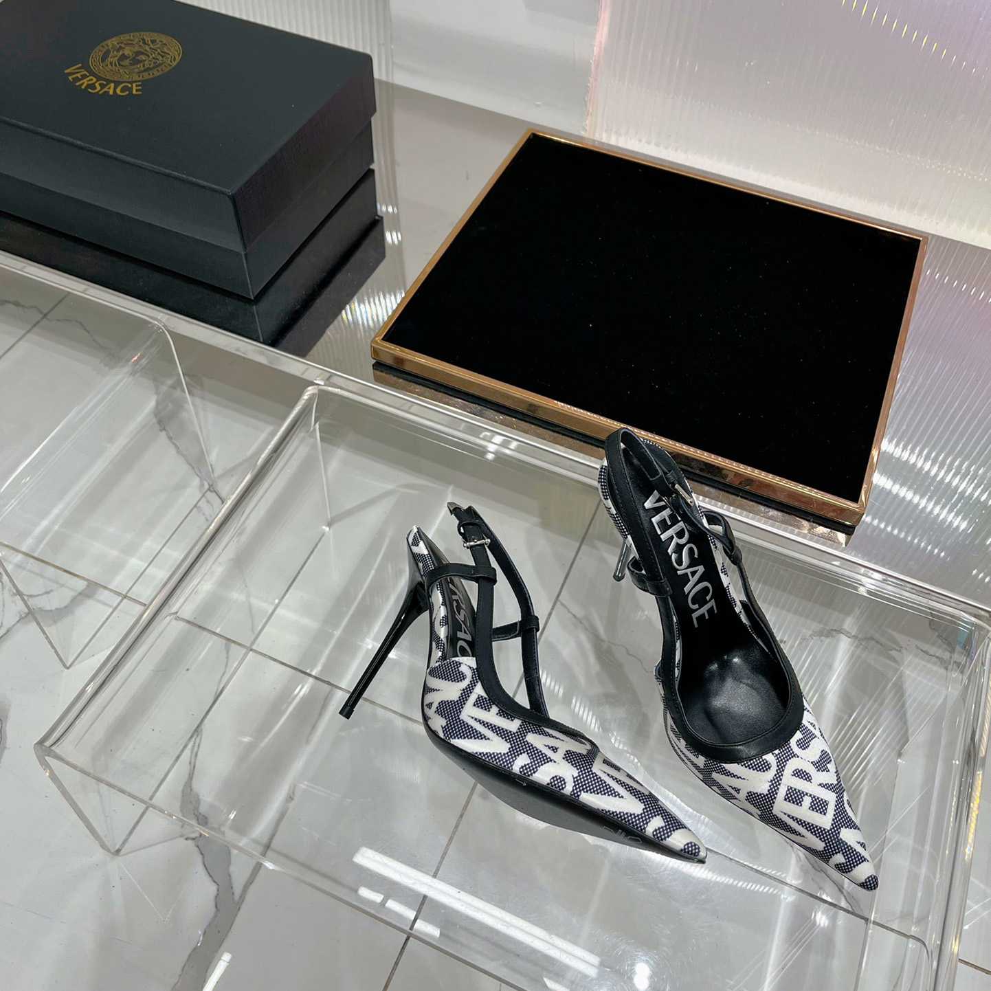 Versace Logo-jacquard 110mm Slingback Pumps - DopestKickz