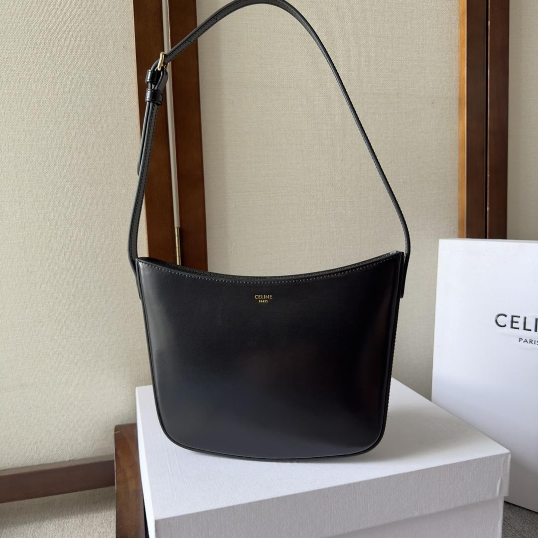Celine Medium Celine Croque Bag In Shiny Calfskin Black - DopestKickz