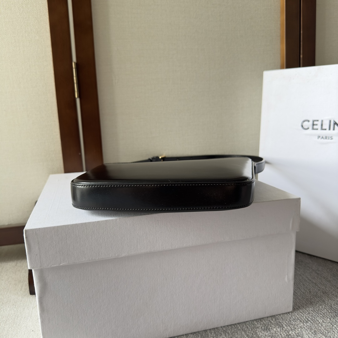 Celine Medium Celine Croque Bag In Shiny Calfskin Black - DopestKickz