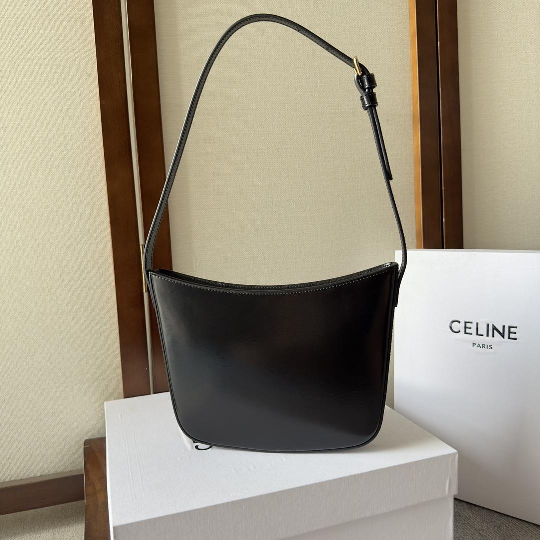 Celine Medium Celine Croque Bag In Shiny Calfskin Black - DopestKickz
