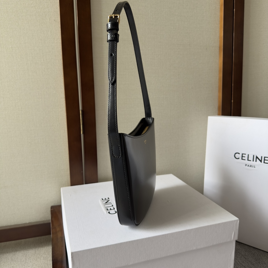 Celine Medium Celine Croque Bag In Shiny Calfskin Black - DopestKickz