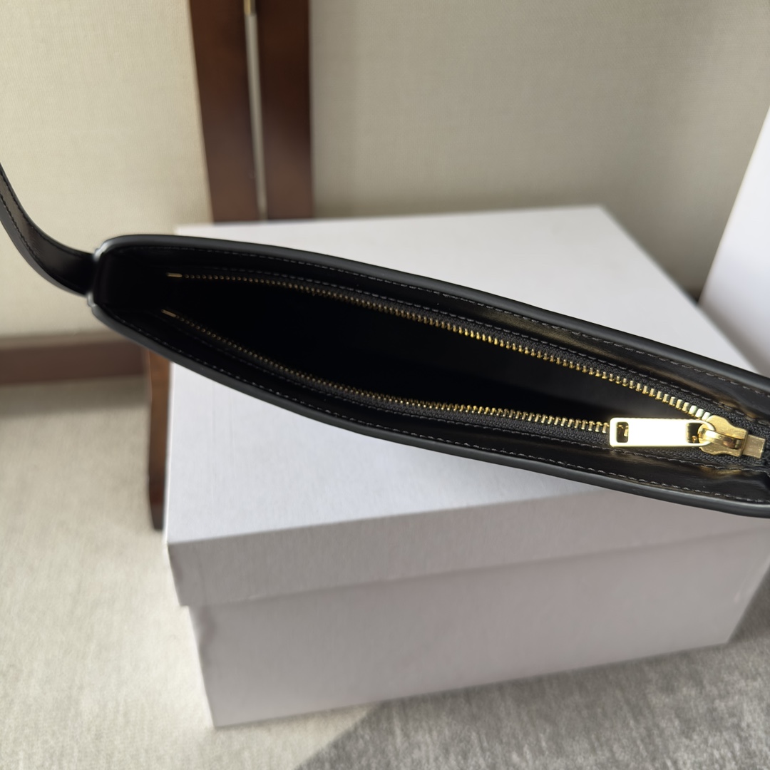 Celine Medium Celine Croque Bag In Shiny Calfskin Black - DopestKickz