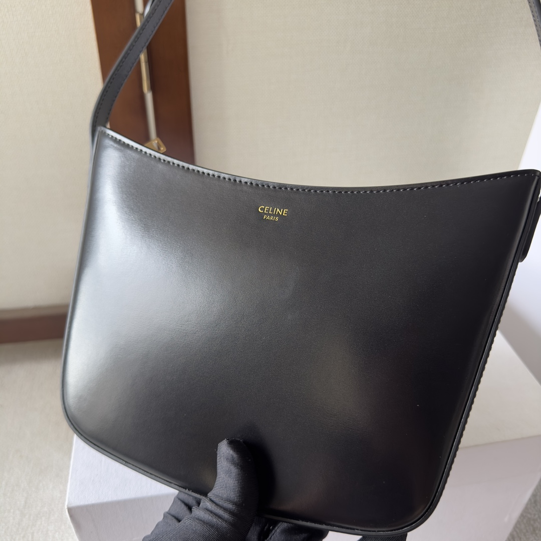 Celine Medium Celine Croque Bag In Shiny Calfskin Black - DopestKickz