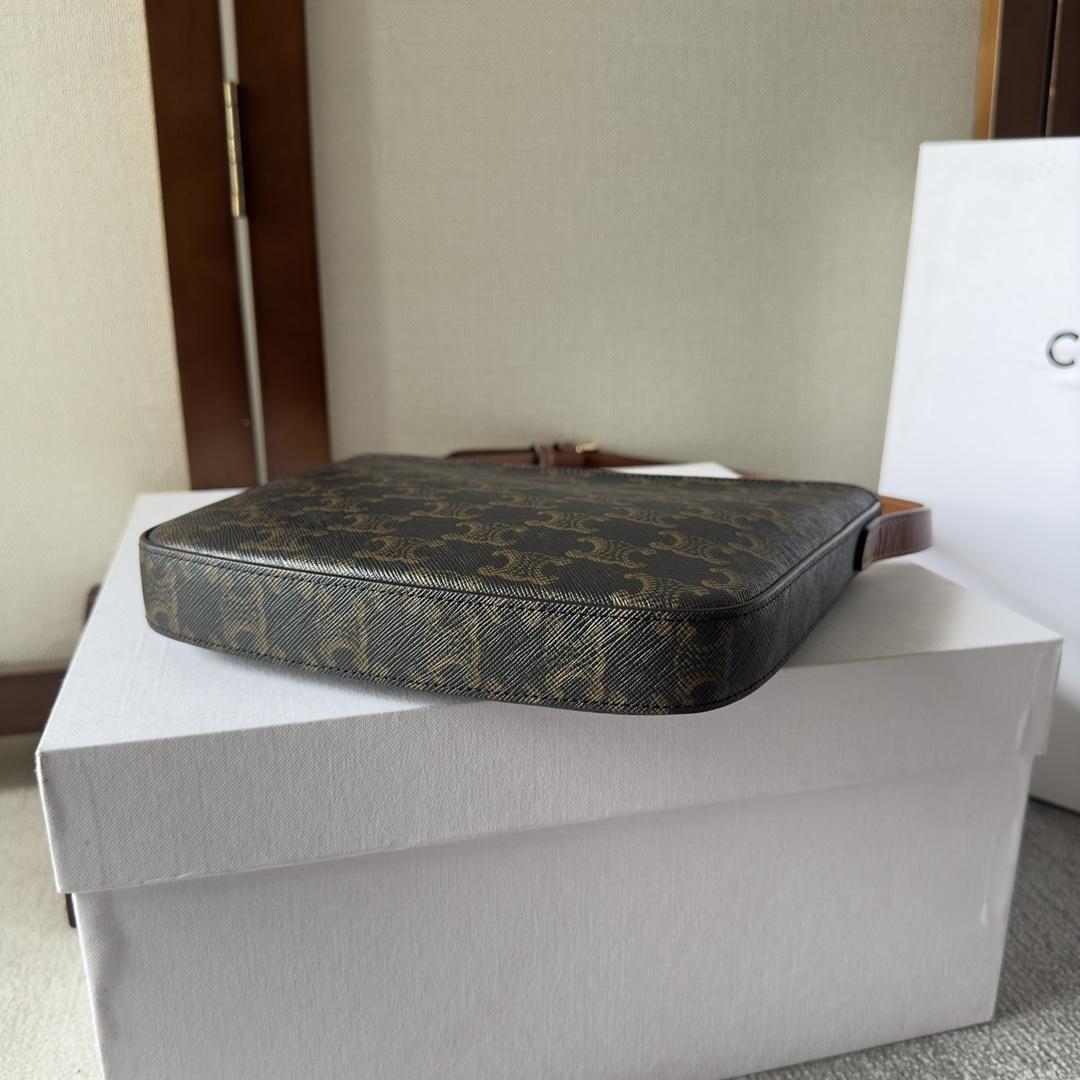 Celine Medium Celine Croque Bag In Triomphe Canvas And Calfskin Tan - DopestKickz