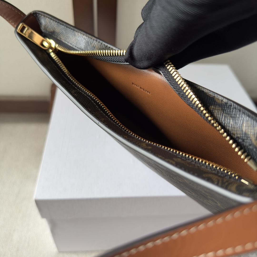 Celine Medium Celine Croque Bag In Triomphe Canvas And Calfskin Tan - DopestKickz