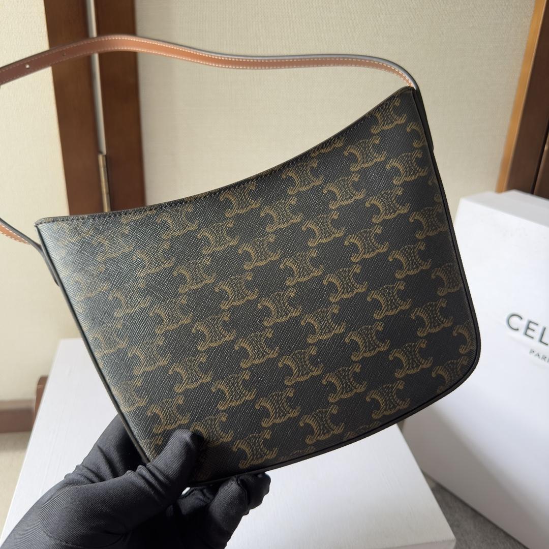 Celine Medium Celine Croque Bag In Triomphe Canvas And Calfskin Tan - DopestKickz