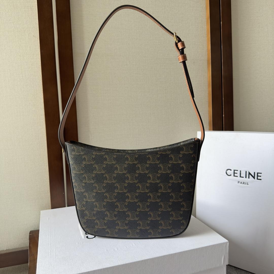 Celine Medium Celine Croque Bag In Triomphe Canvas And Calfskin Tan - DopestKickz