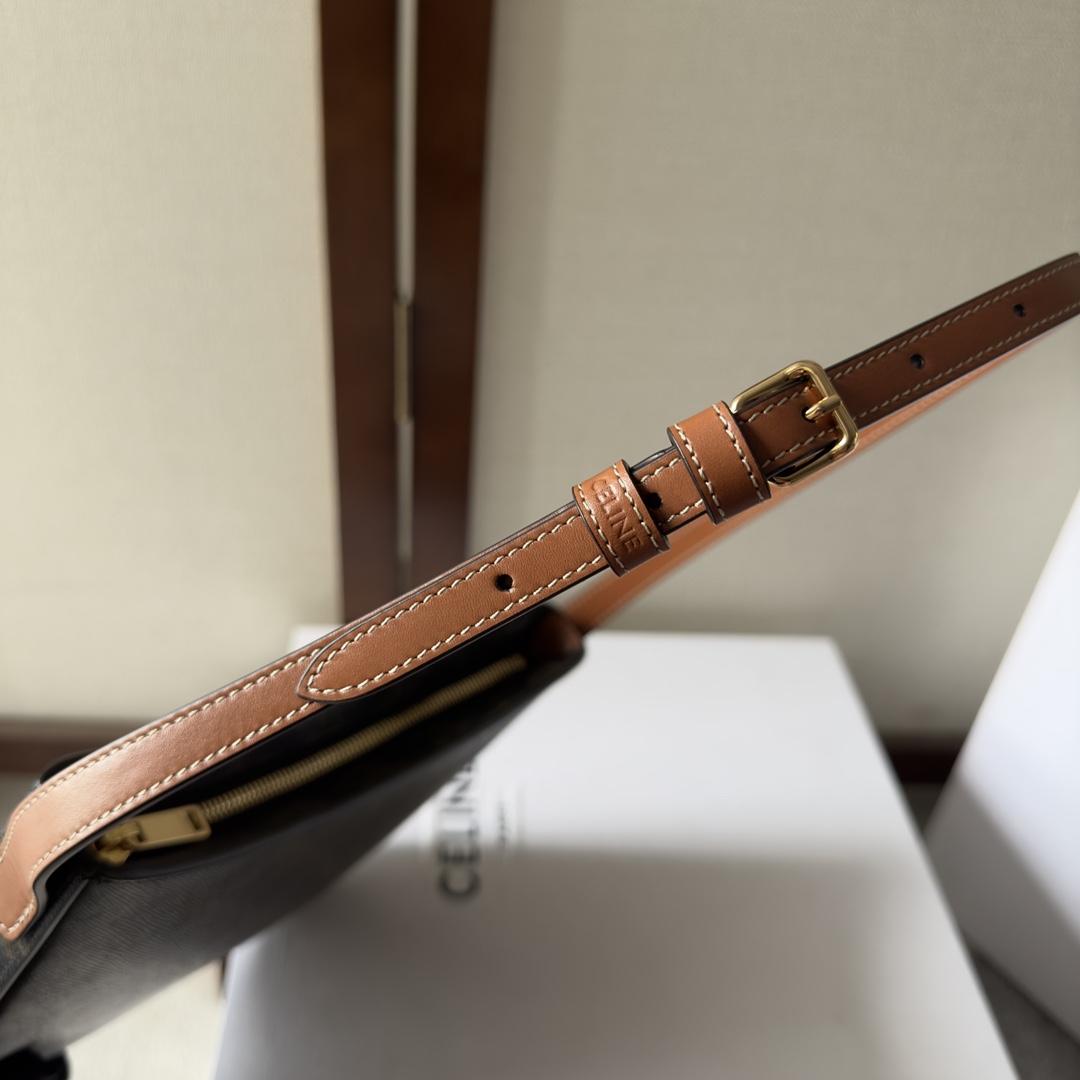 Celine Medium Celine Croque Bag In Triomphe Canvas And Calfskin Tan - DopestKickz