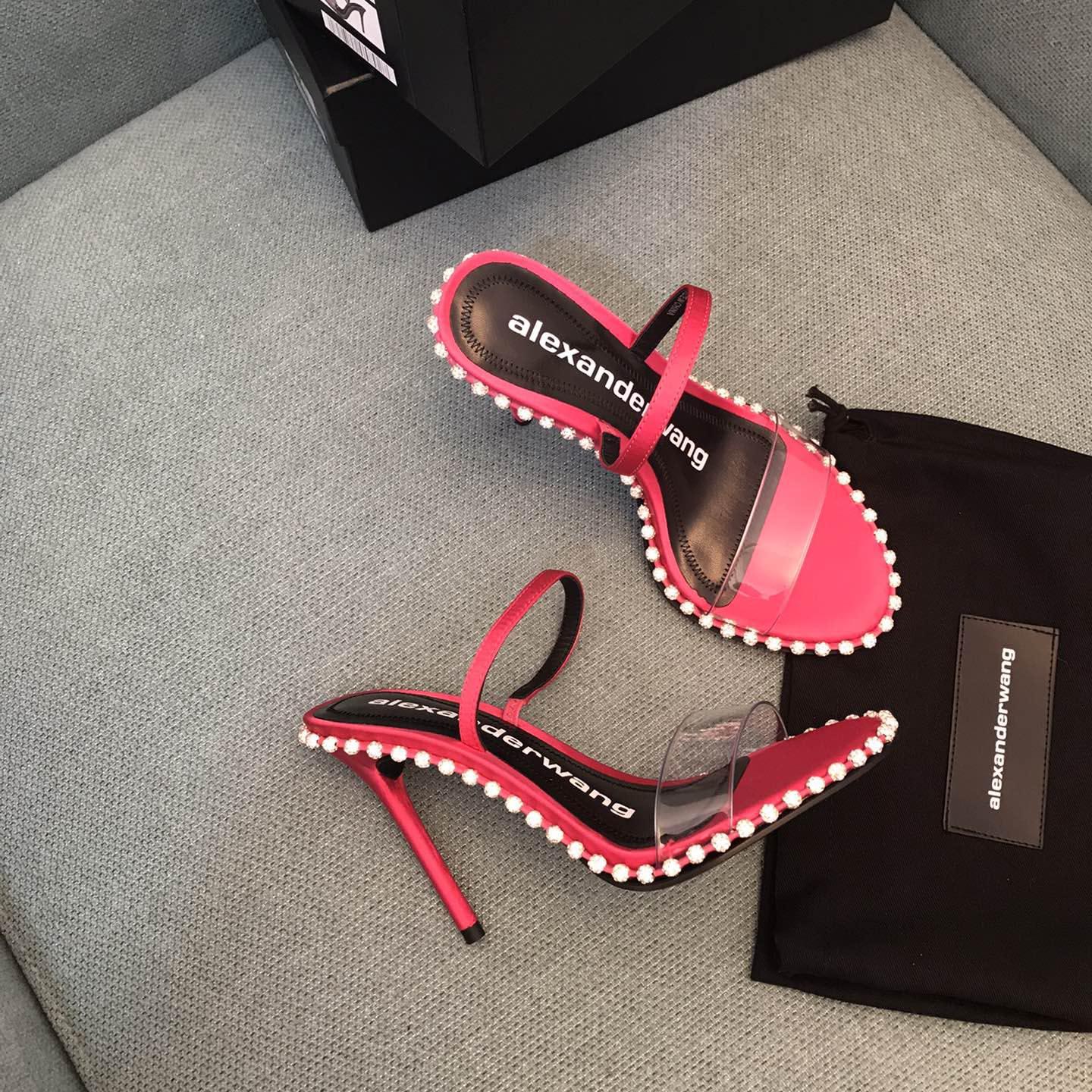 Alexander Wang Pink Satin Nova Crystal Sandals - DopestKickz