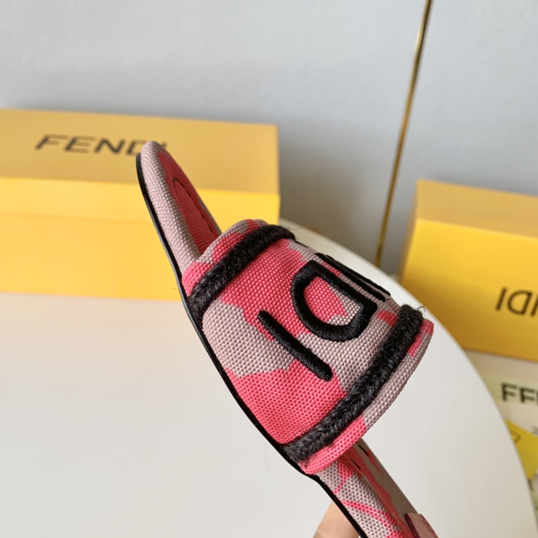 Fendi Signature Pink Canvas Slides - DopestKickz
