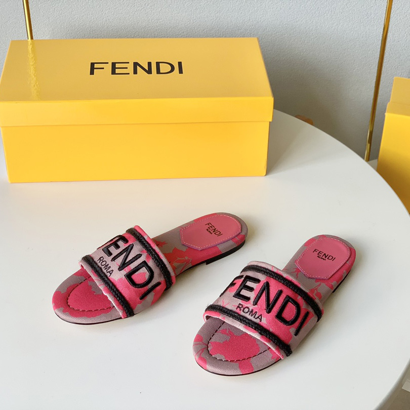 Fendi Signature Pink Canvas Slides - DopestKickz