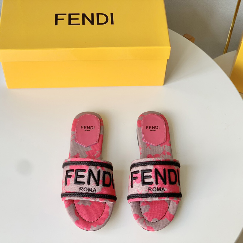 Fendi Signature Pink Canvas Slides - DopestKickz