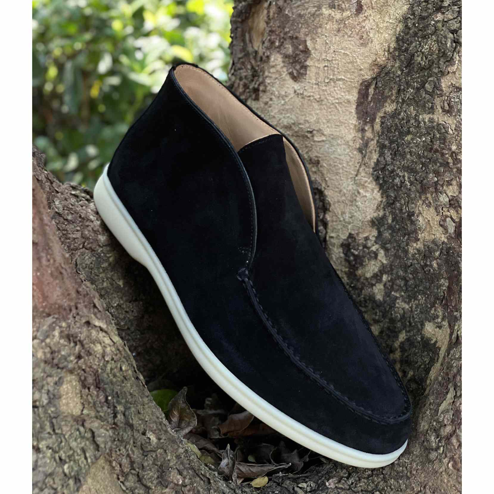 Loro Piana White Sole Summer Walk Loafers In Black - DopestKickz