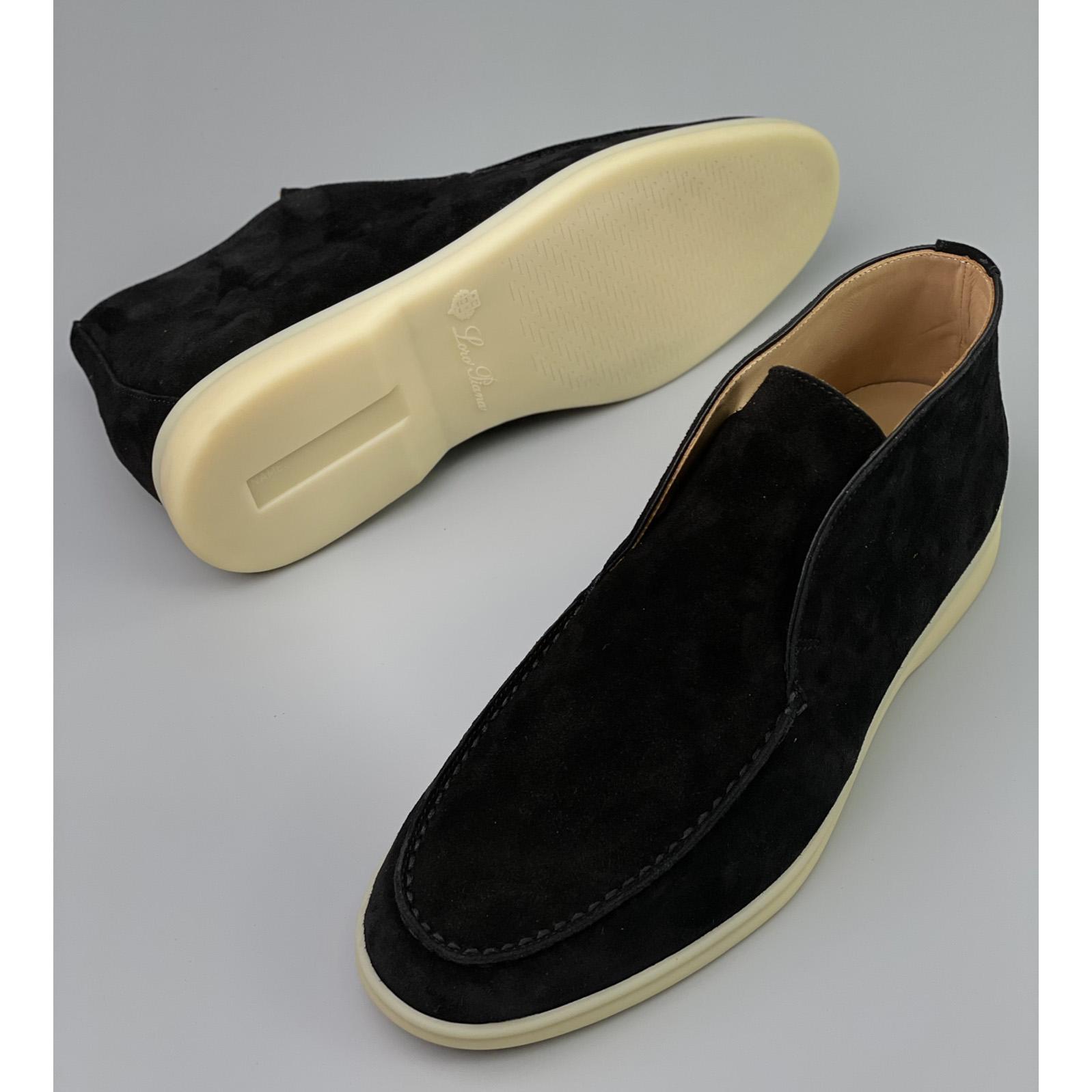 Loro Piana White Sole Summer Walk Loafers In Black - DopestKickz