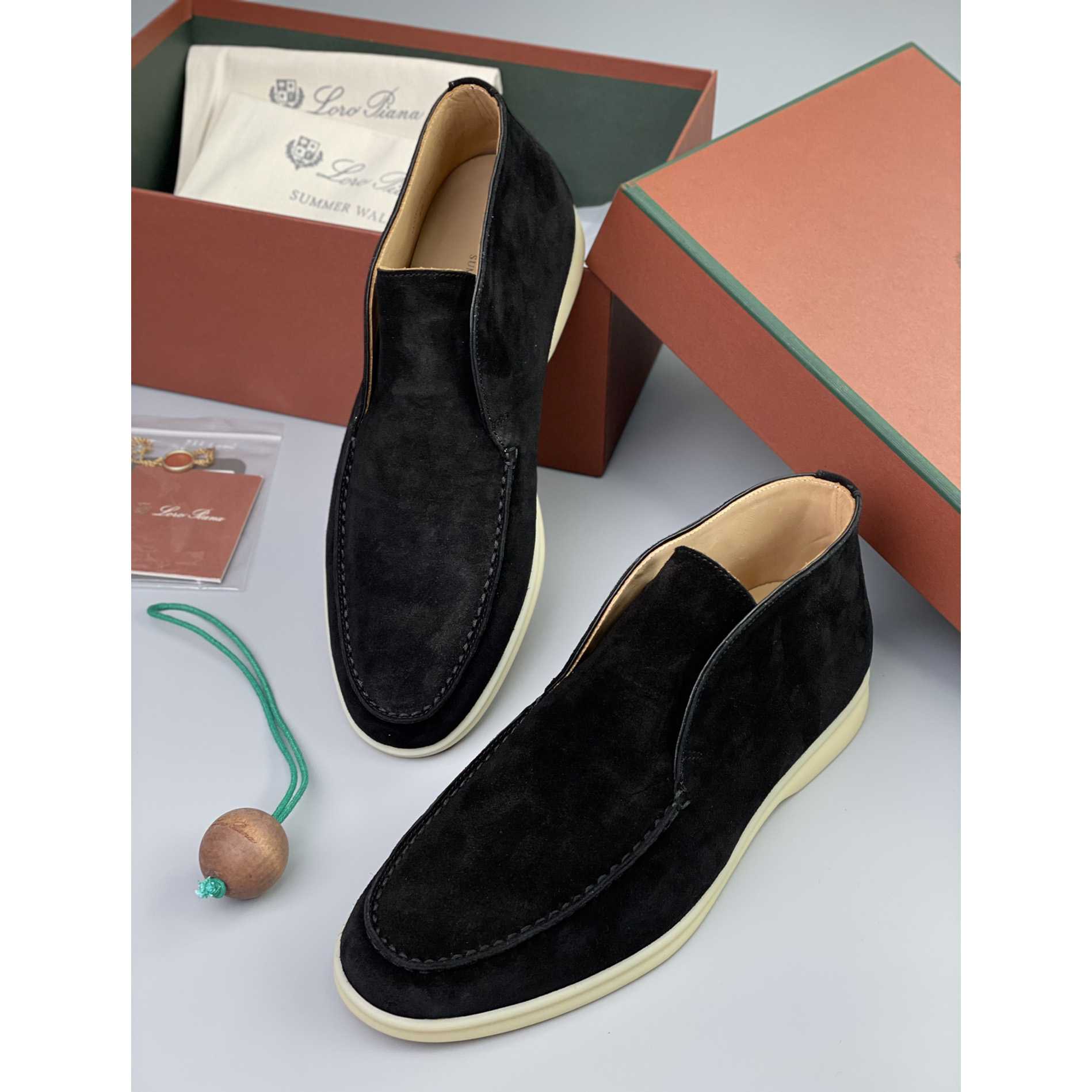 Loro Piana White Sole Summer Walk Loafers In Black - DopestKickz