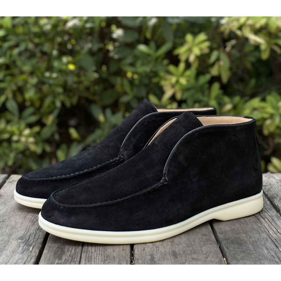 Loro Piana White Sole Summer Walk Loafers In Black - DopestKickz