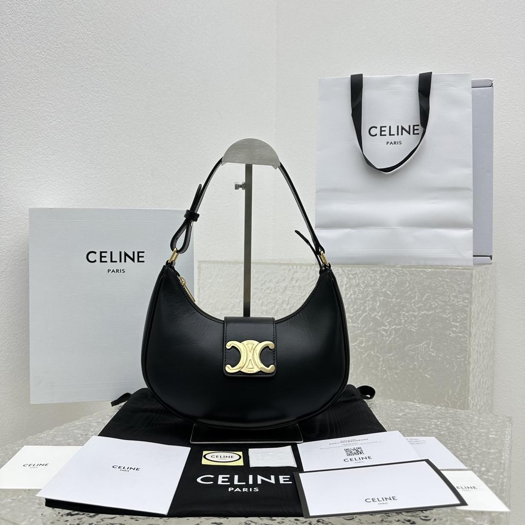 Celine Ava Triomphe Soft Bag In Smooth Calfskin Black - DopestKickz