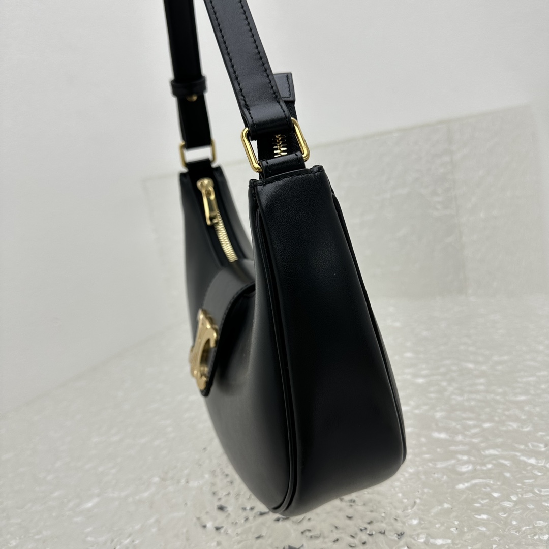 Celine Ava Triomphe Soft Bag In Smooth Calfskin Black - DopestKickz