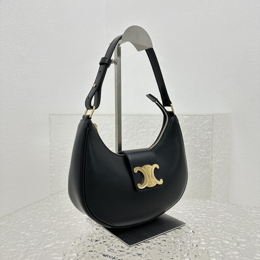 Celine Ava Triomphe Soft Bag In Smooth Calfskin Black - DopestKickz