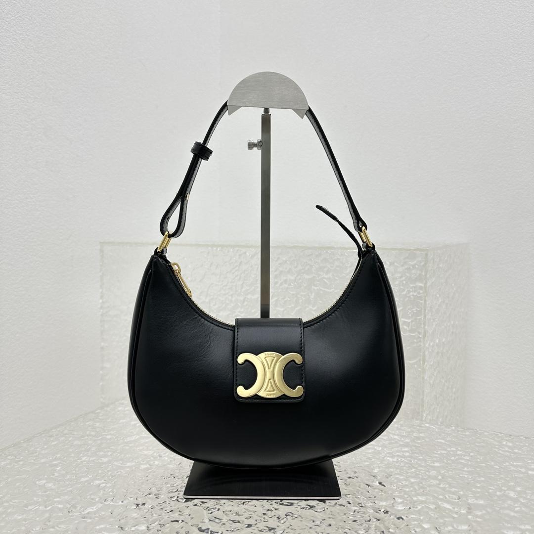 Celine Ava Triomphe Soft Bag In Smooth Calfskin Black - DopestKickz