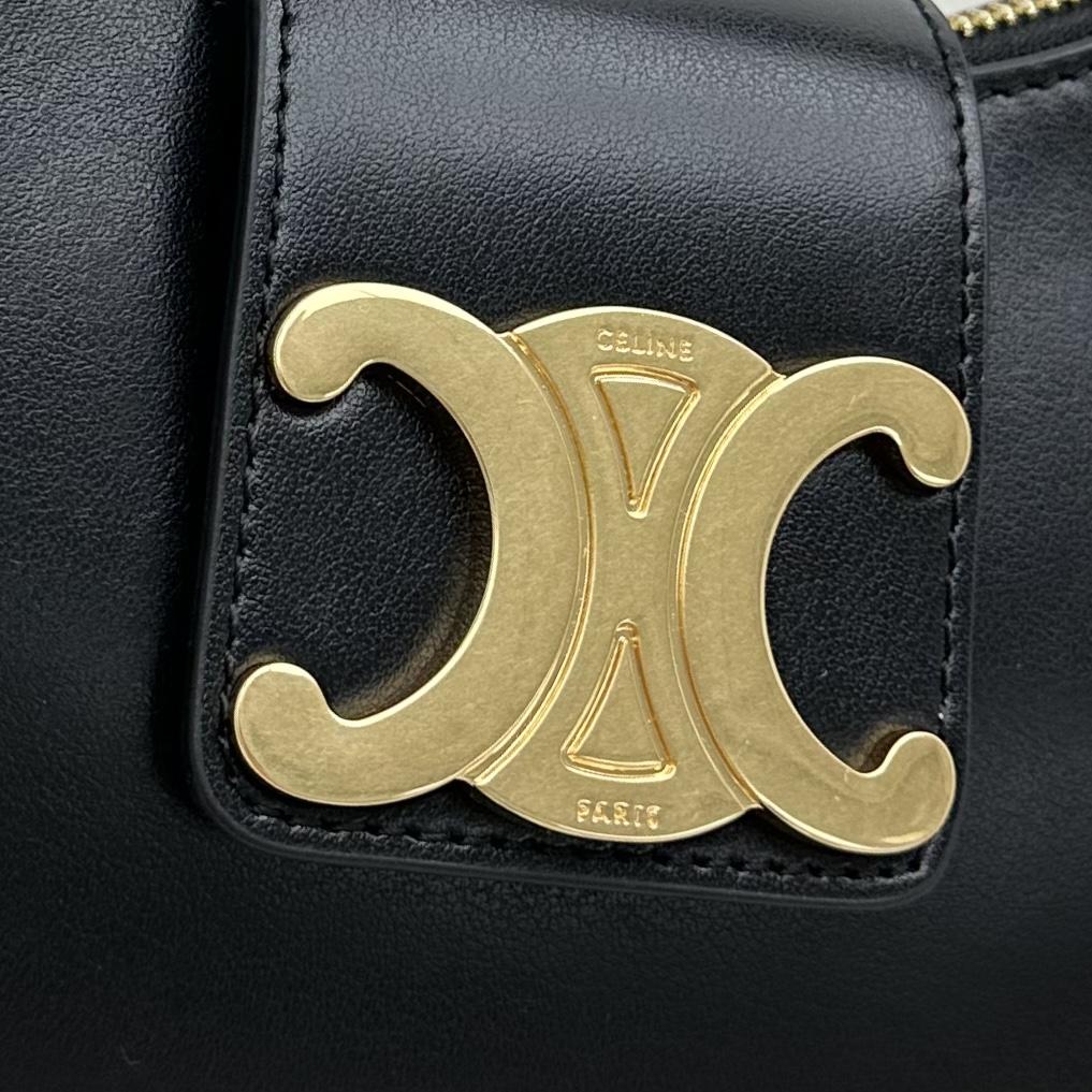 Celine Ava Triomphe Soft Bag In Smooth Calfskin Black - DopestKickz