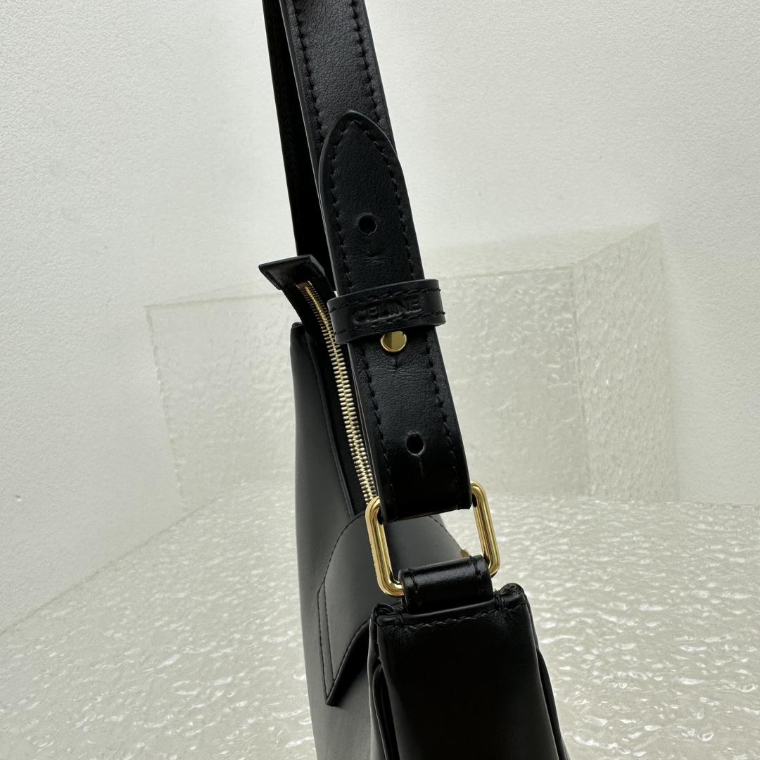 Celine Ava Triomphe Soft Bag In Smooth Calfskin Black - DopestKickz