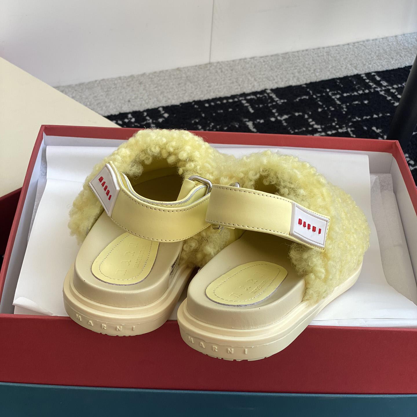 Marni Light Yellow Shearling Sabot - DopestKickz