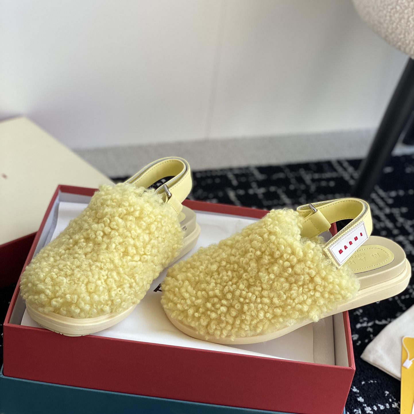 Marni Light Yellow Shearling Sabot - DopestKickz
