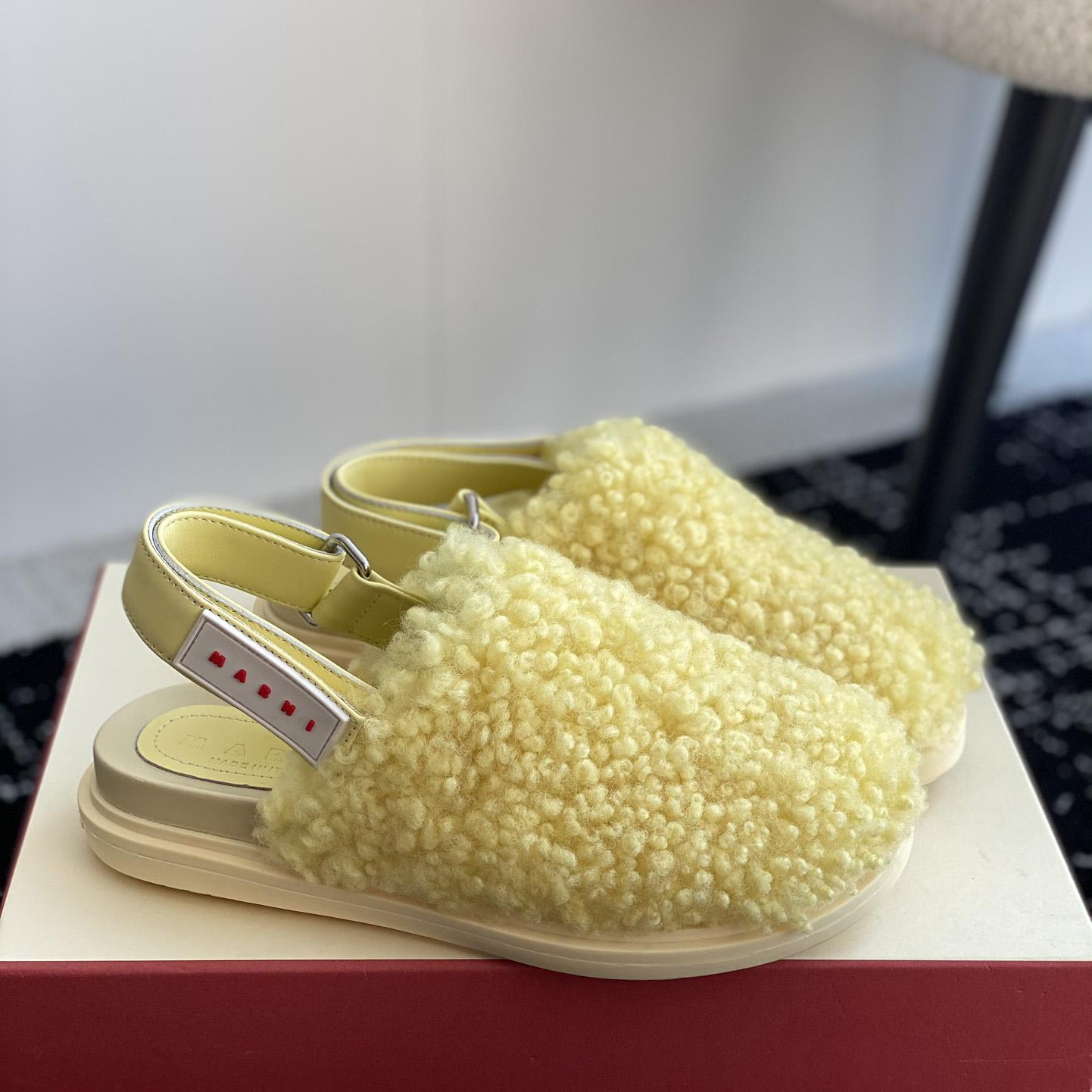 Marni Light Yellow Shearling Sabot - DopestKickz