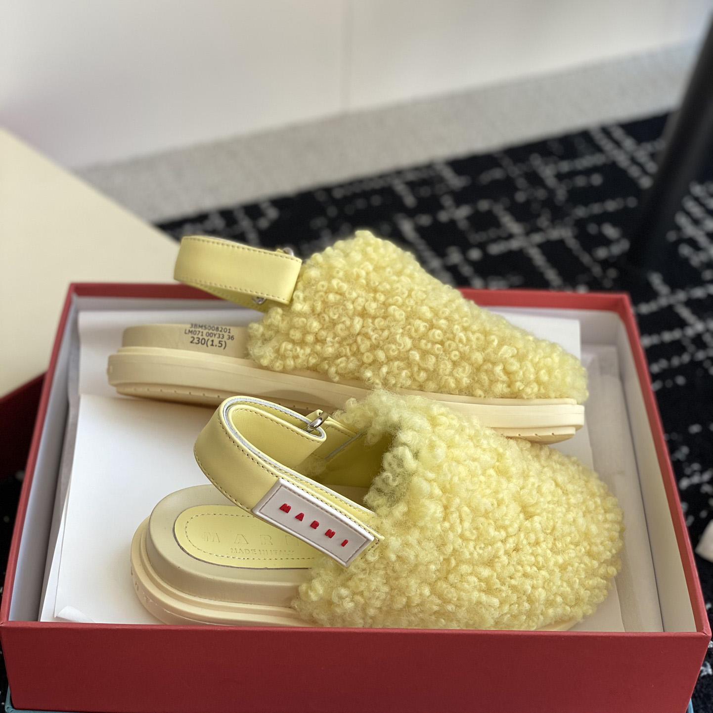 Marni Light Yellow Shearling Sabot - DopestKickz