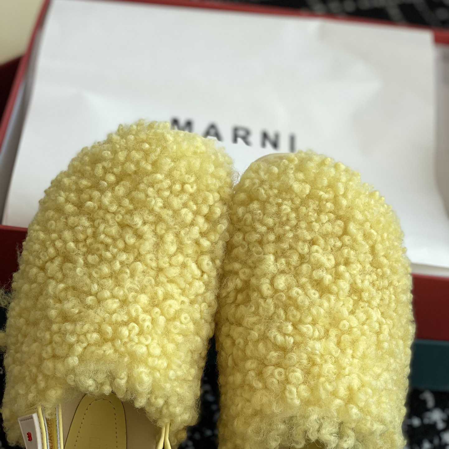 Marni Light Yellow Shearling Sabot - DopestKickz