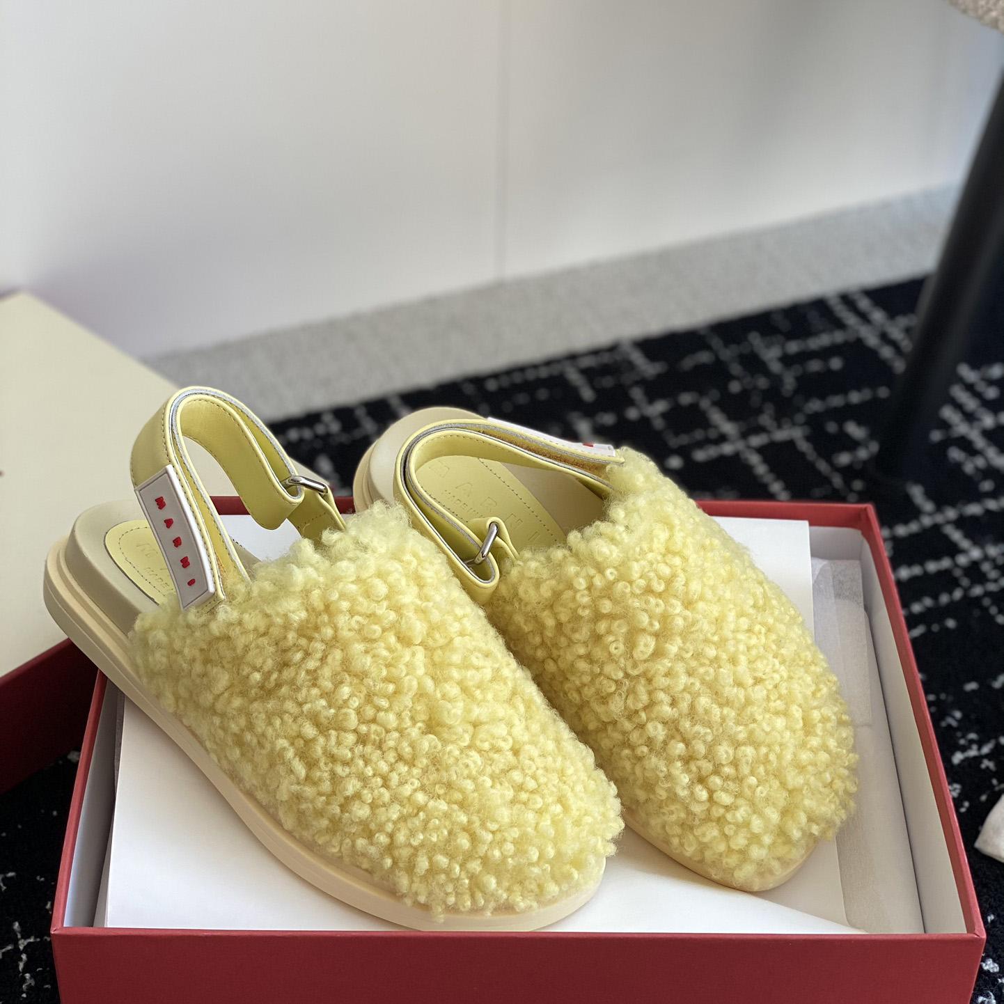 Marni Light Yellow Shearling Sabot - DopestKickz