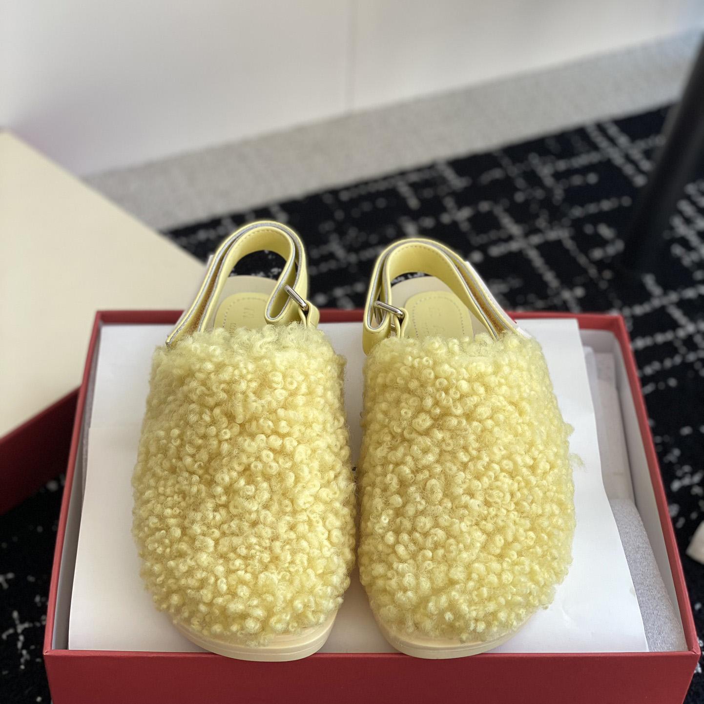 Marni Light Yellow Shearling Sabot - DopestKickz