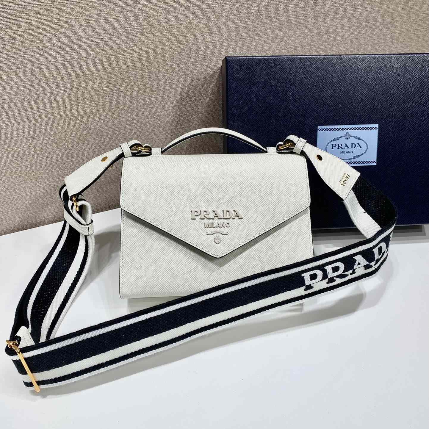 Prada Monochrome Saffiano And Leather Bag - DopestKickz