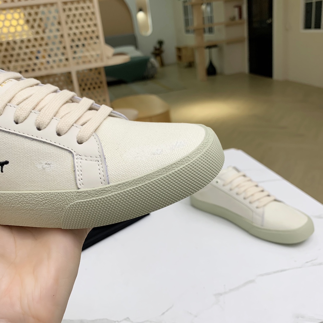 Saint Laurent Court Classic Sl/06 Sneakers Embroidered With Saint Laurent,In White Worn-look Fabric And Leather - DopestKickz