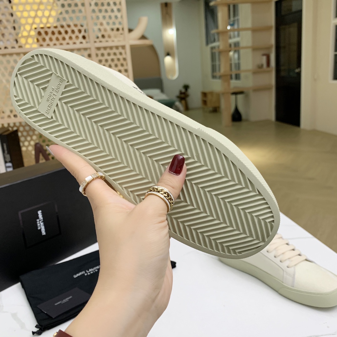 Saint Laurent Court Classic Sl/06 Sneakers Embroidered With Saint Laurent,In White Worn-look Fabric And Leather - DopestKickz