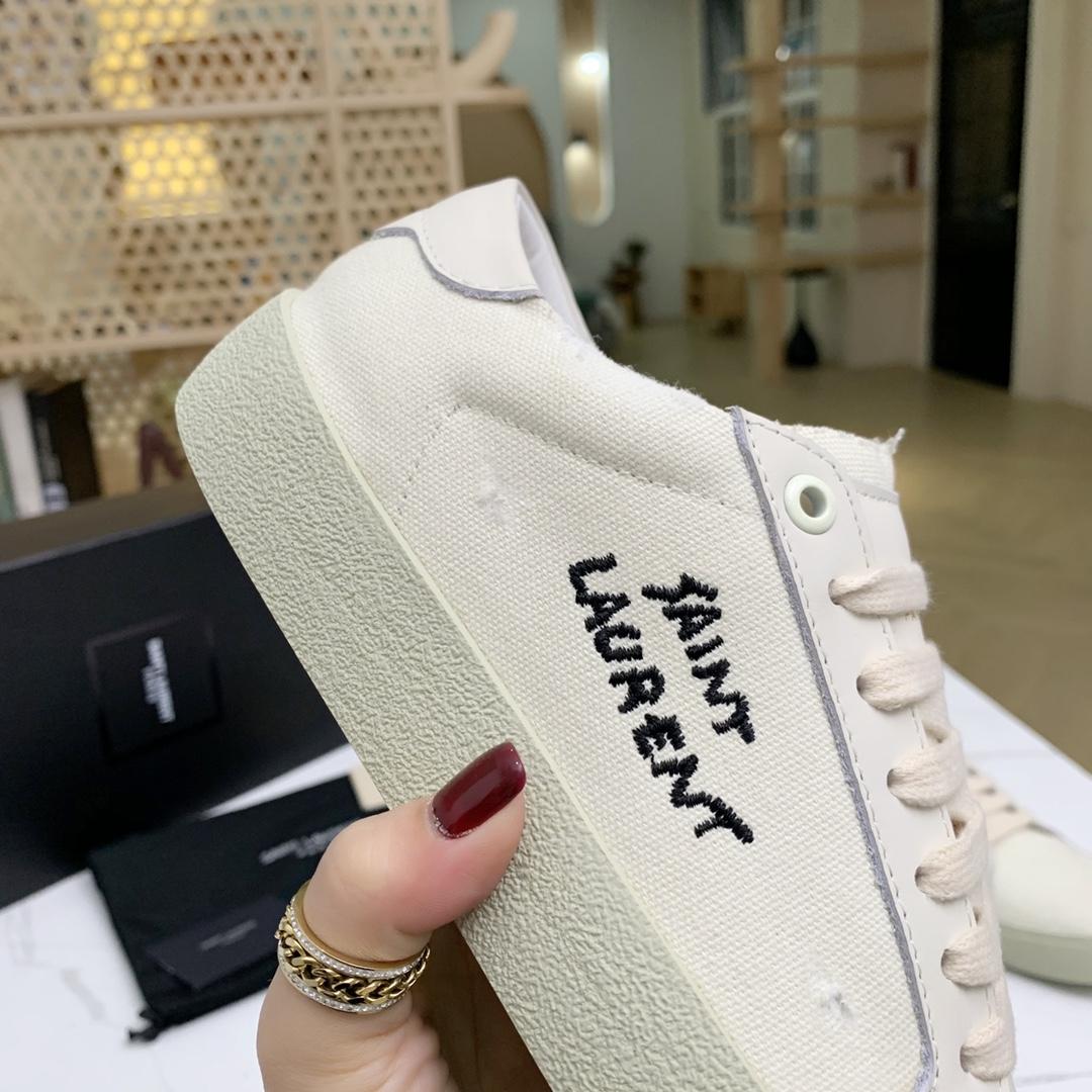 Saint Laurent Court Classic Sl/06 Sneakers Embroidered With Saint Laurent,In White Worn-look Fabric And Leather - DopestKickz