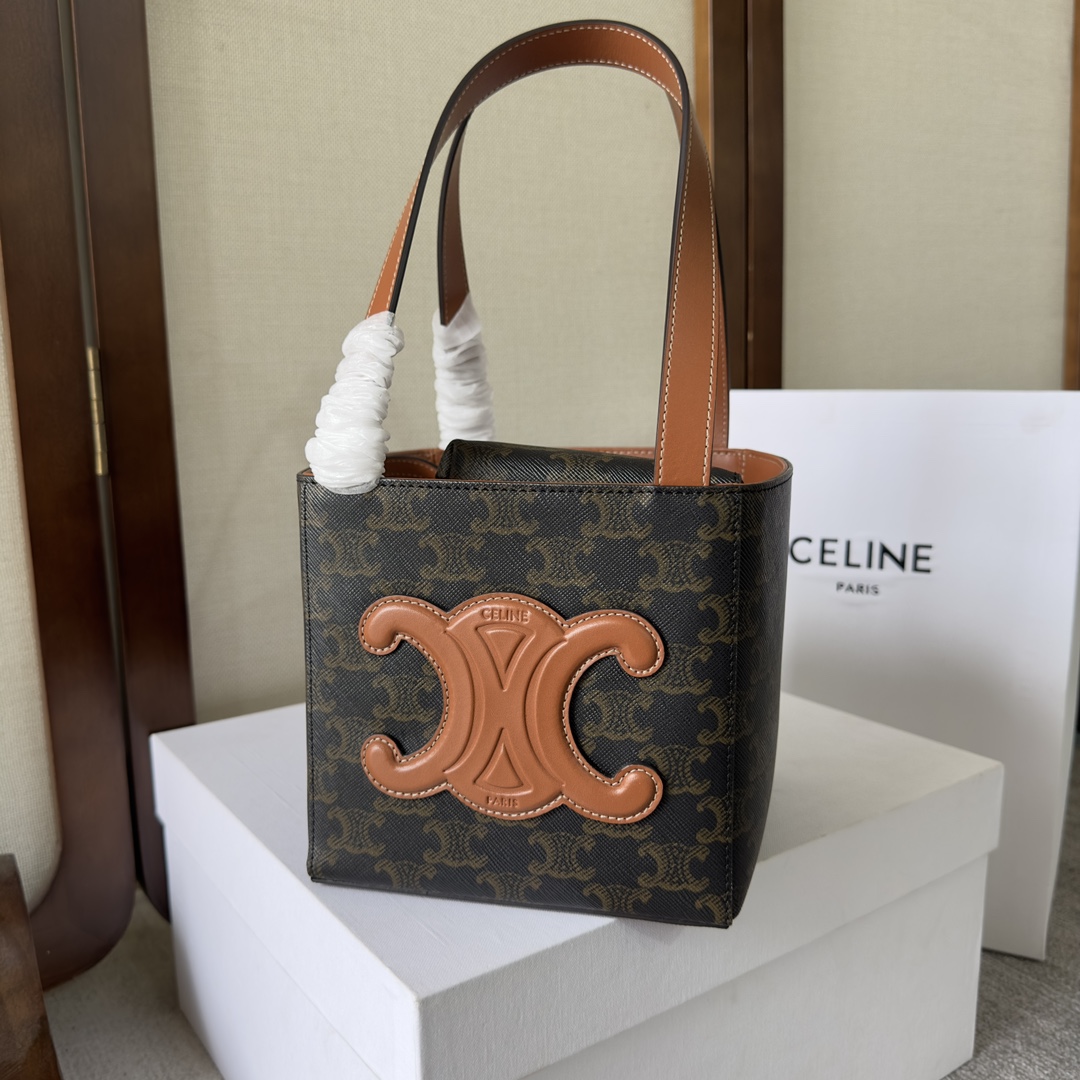 Celine Cube Bag Cuir Triomphe in Triomphe Canvas and Calfskin (15-15-15cm) - DopestKickz