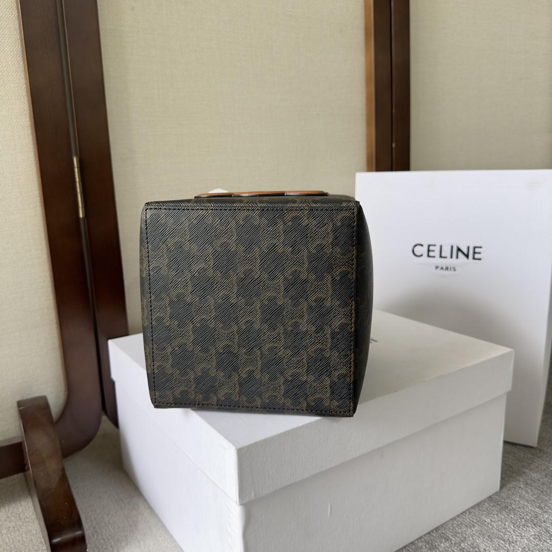 Celine Cube Bag Cuir Triomphe in Triomphe Canvas and Calfskin (15-15-15cm) - DopestKickz