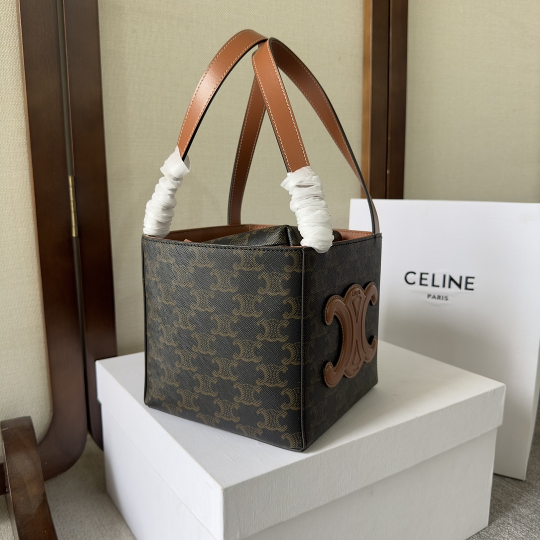 Celine Cube Bag Cuir Triomphe in Triomphe Canvas and Calfskin (15-15-15cm) - DopestKickz