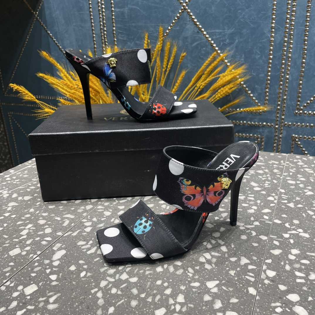Versace Butterflies Canvas High Heel Mules - DopestKickz