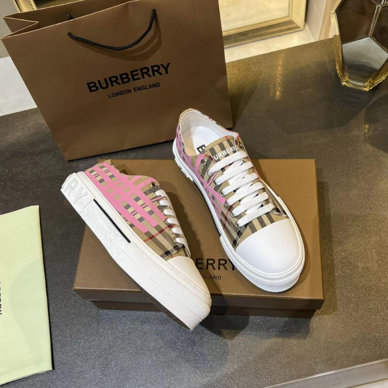 Burberry Check Cotton Sneakers - DopestKickz