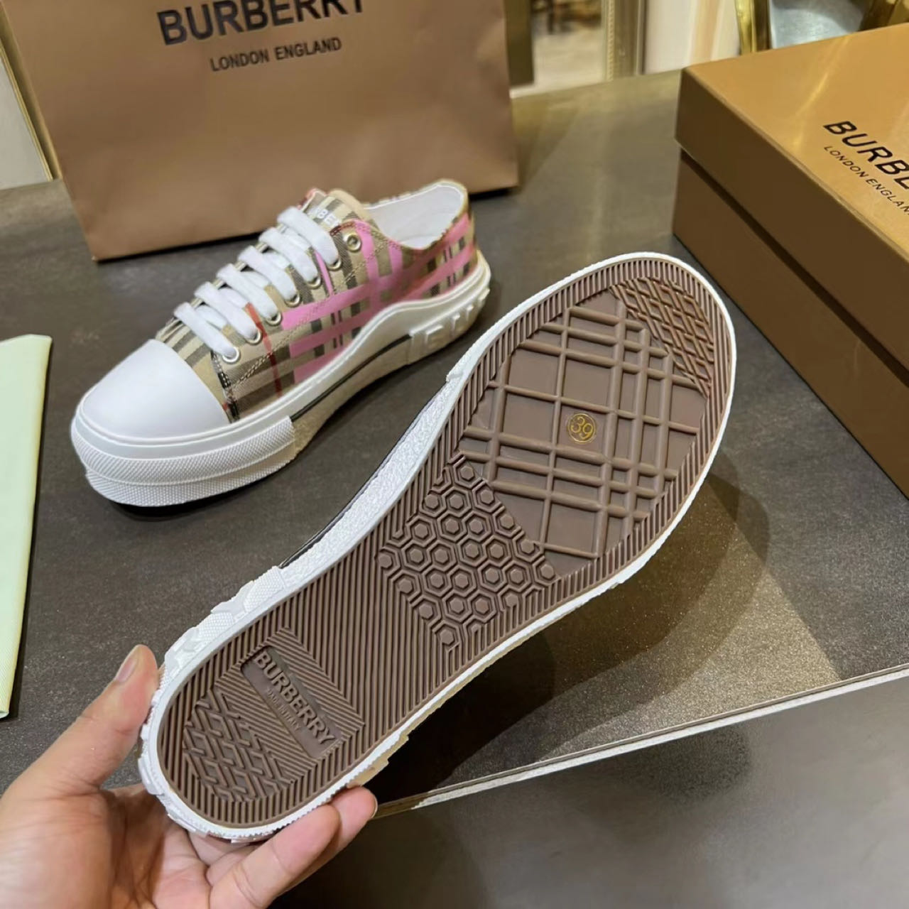 Burberry Check Cotton Sneakers - DopestKickz
