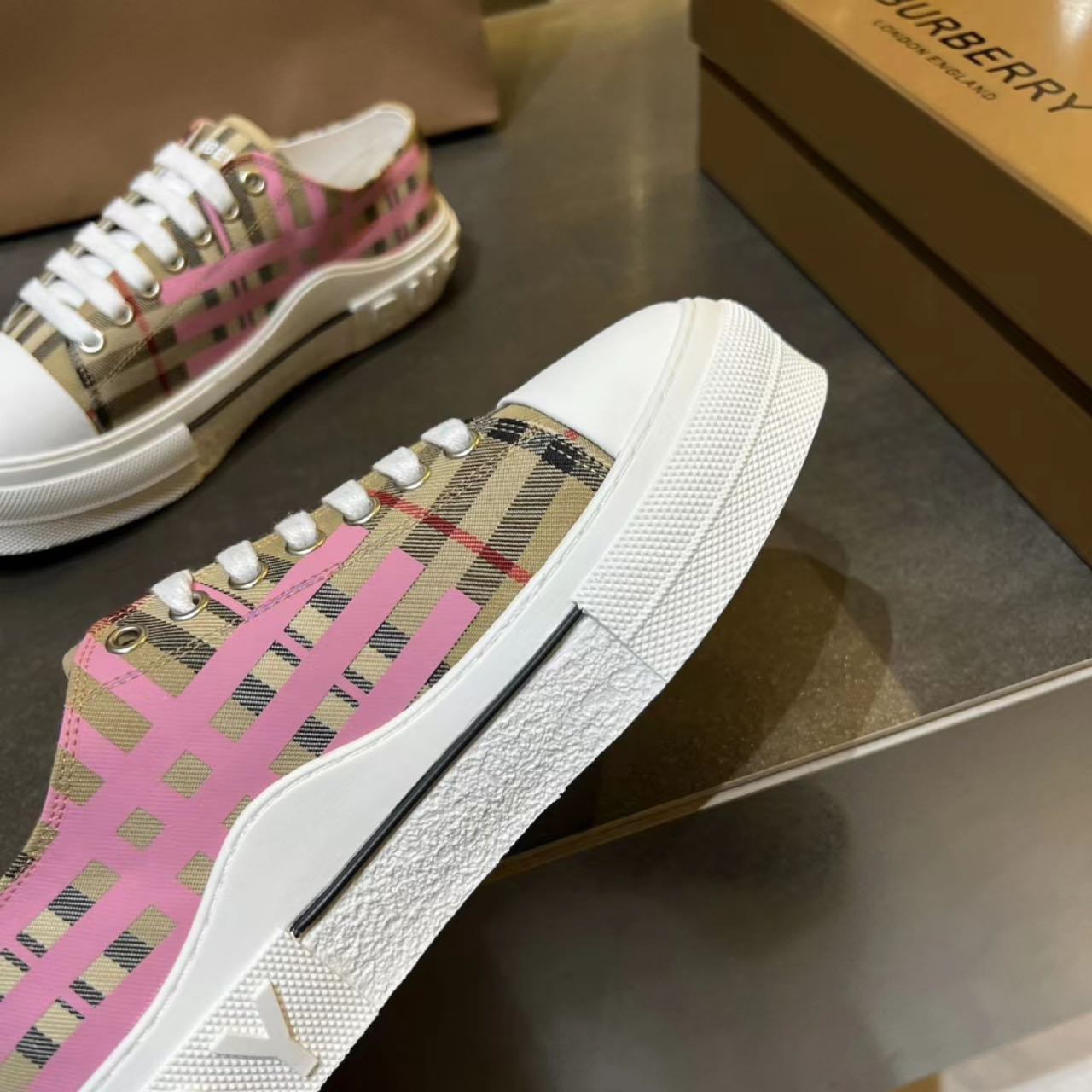 Burberry Check Cotton Sneakers - DopestKickz