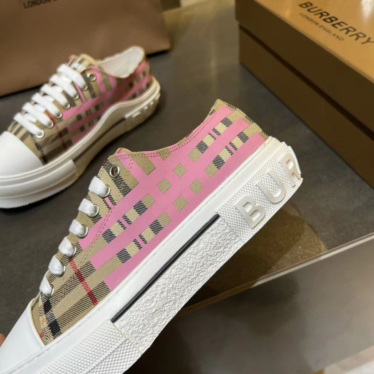 Burberry Check Cotton Sneakers - DopestKickz